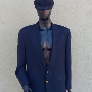 BRASSARD MEN'S VINTAGE PURE WORSTED WOOL LUXURY BLAZER W/ GOLD BUTTON ACCENTS